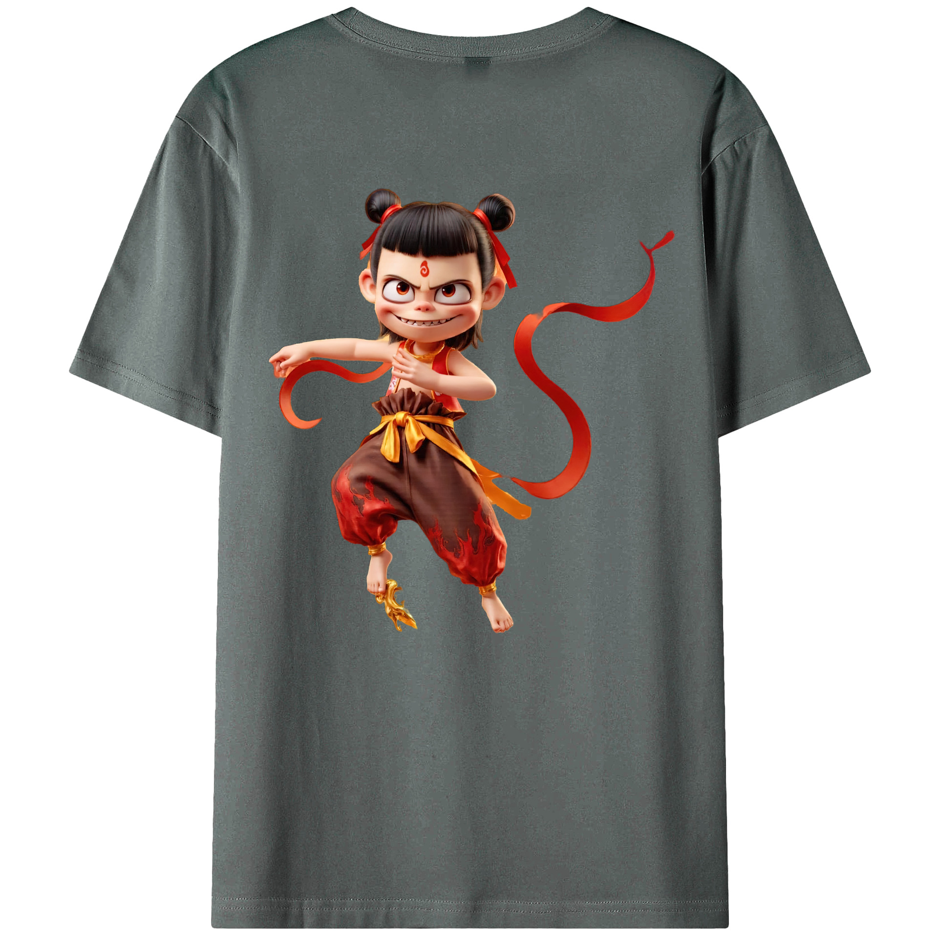 （画像用） Ne Zha 2 ナタ 魔童の大暴れ 綿100％ メンズ半袖Tシャツ（バックプリント） 通気性